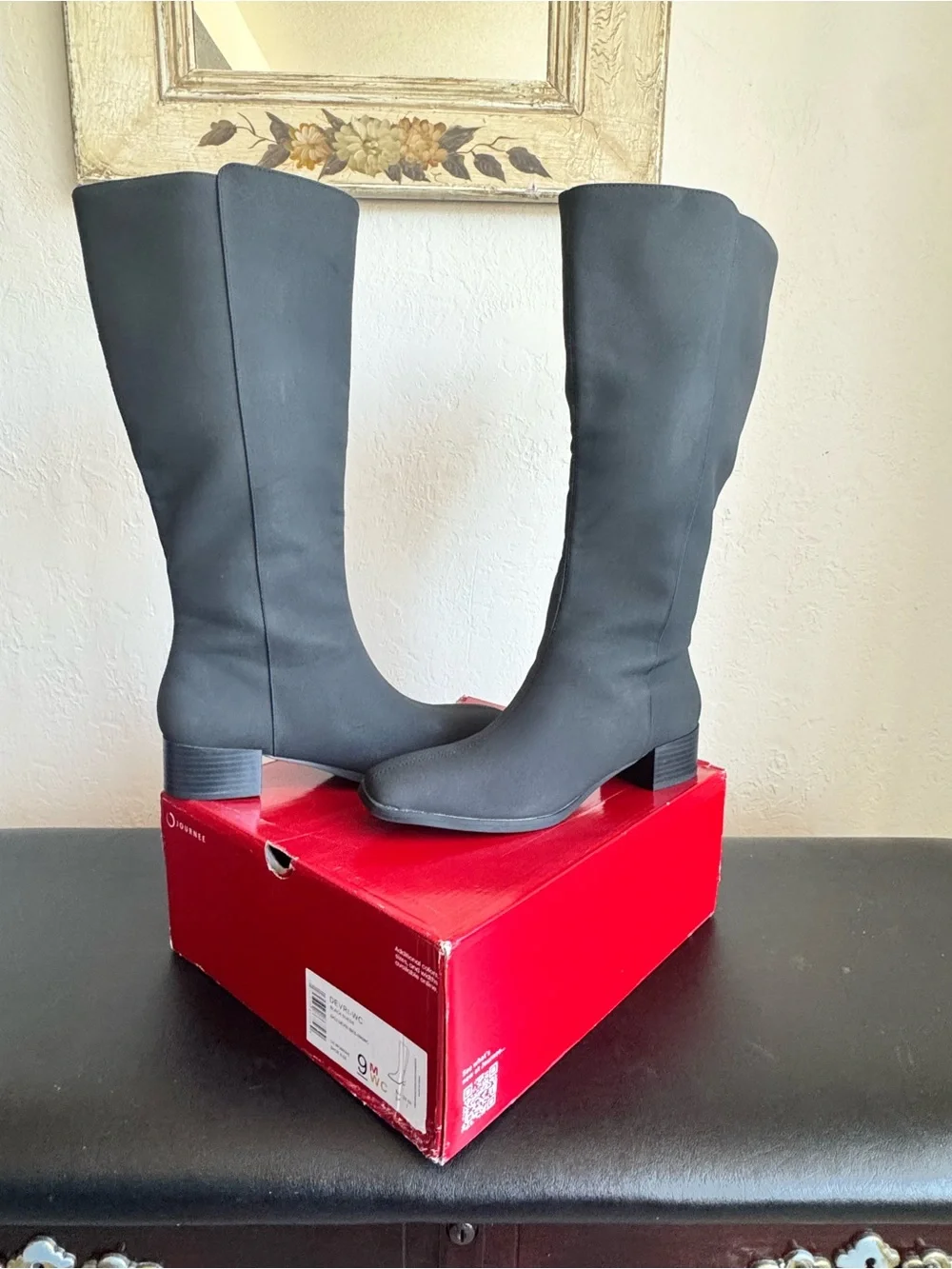 Journee Collection Black Over-the-Knee Block Heel Boots